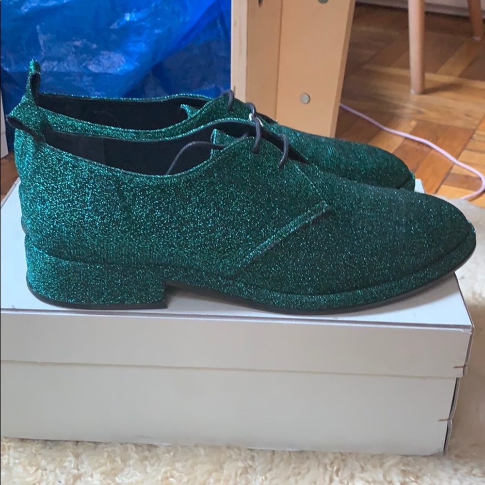 GOLDEN GOOSE GREEN GLITTER DERBYS NORA SZ 39 NWB